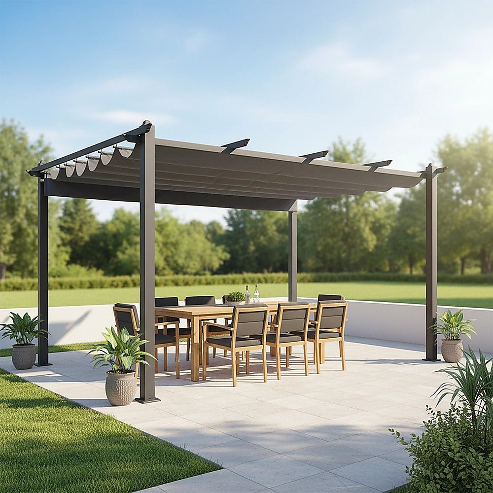 3x4M Aluminium Pergola Marquee with Retractable Roof – Garden Canopy