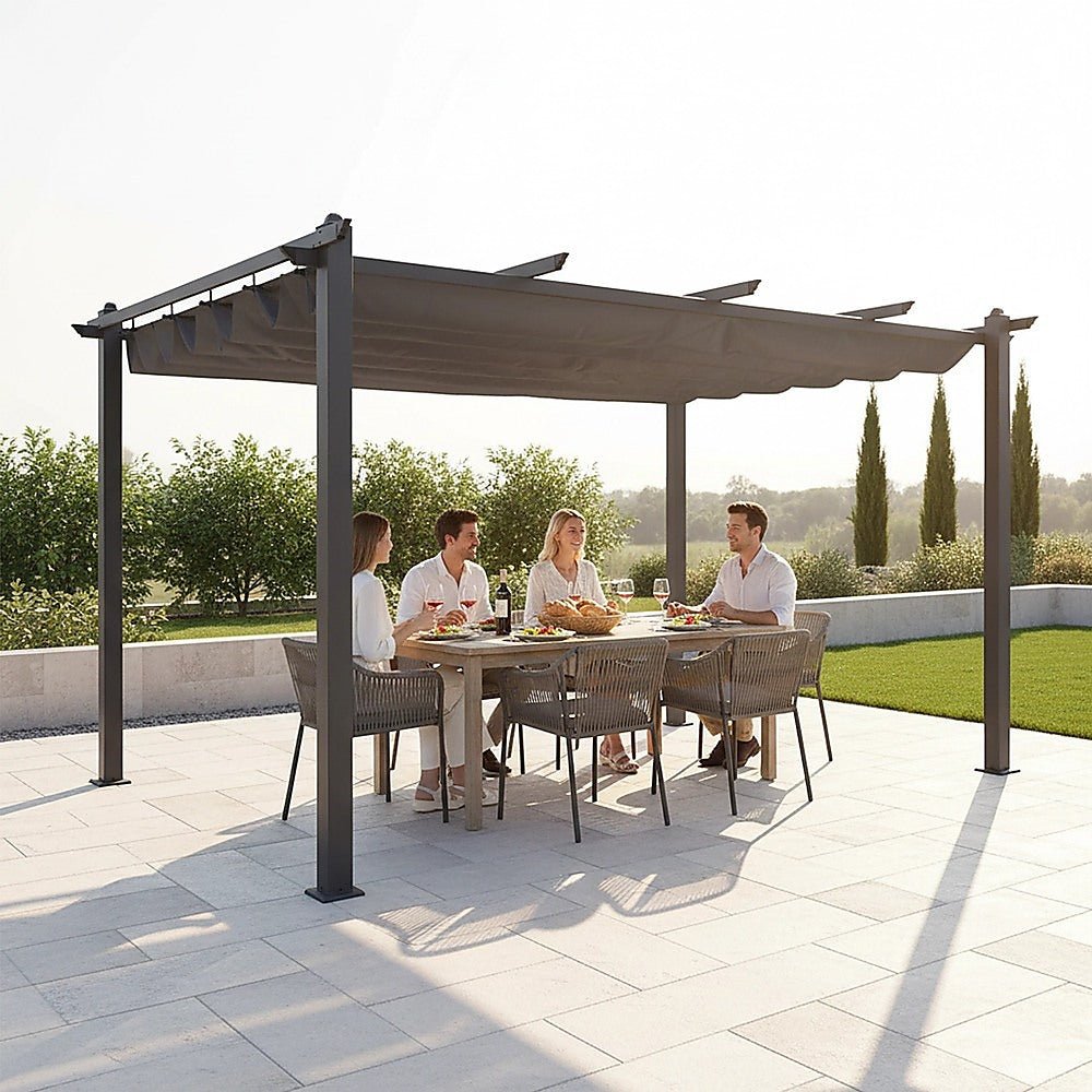 3x4M Aluminium Pergola Marquee with Retractable Roof – Garden Canopy