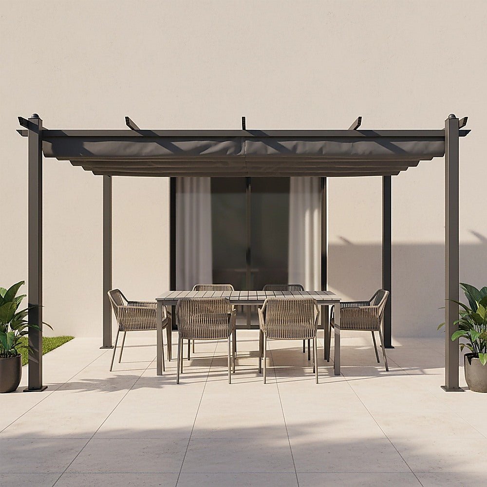 3x4M Aluminium Pergola Marquee with Retractable Roof – Garden Canopy