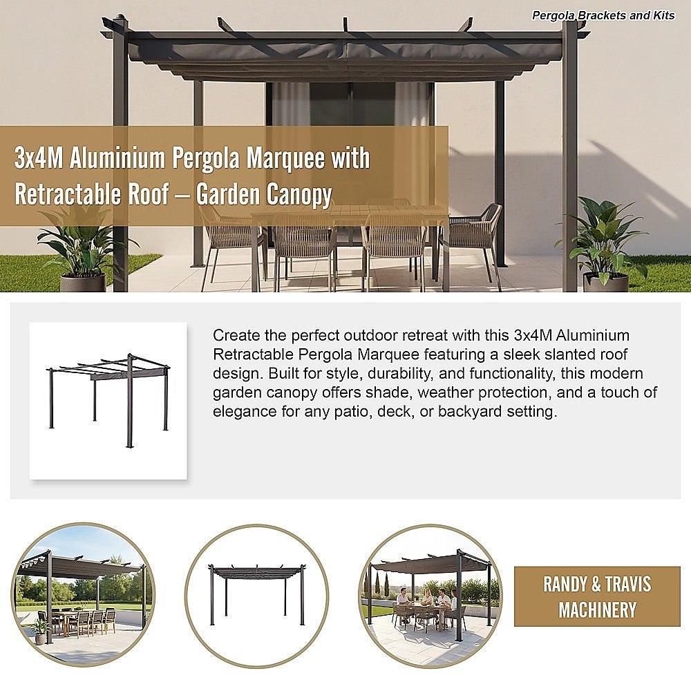 3x4M Aluminium Pergola Marquee with Retractable Roof – Garden Canopy