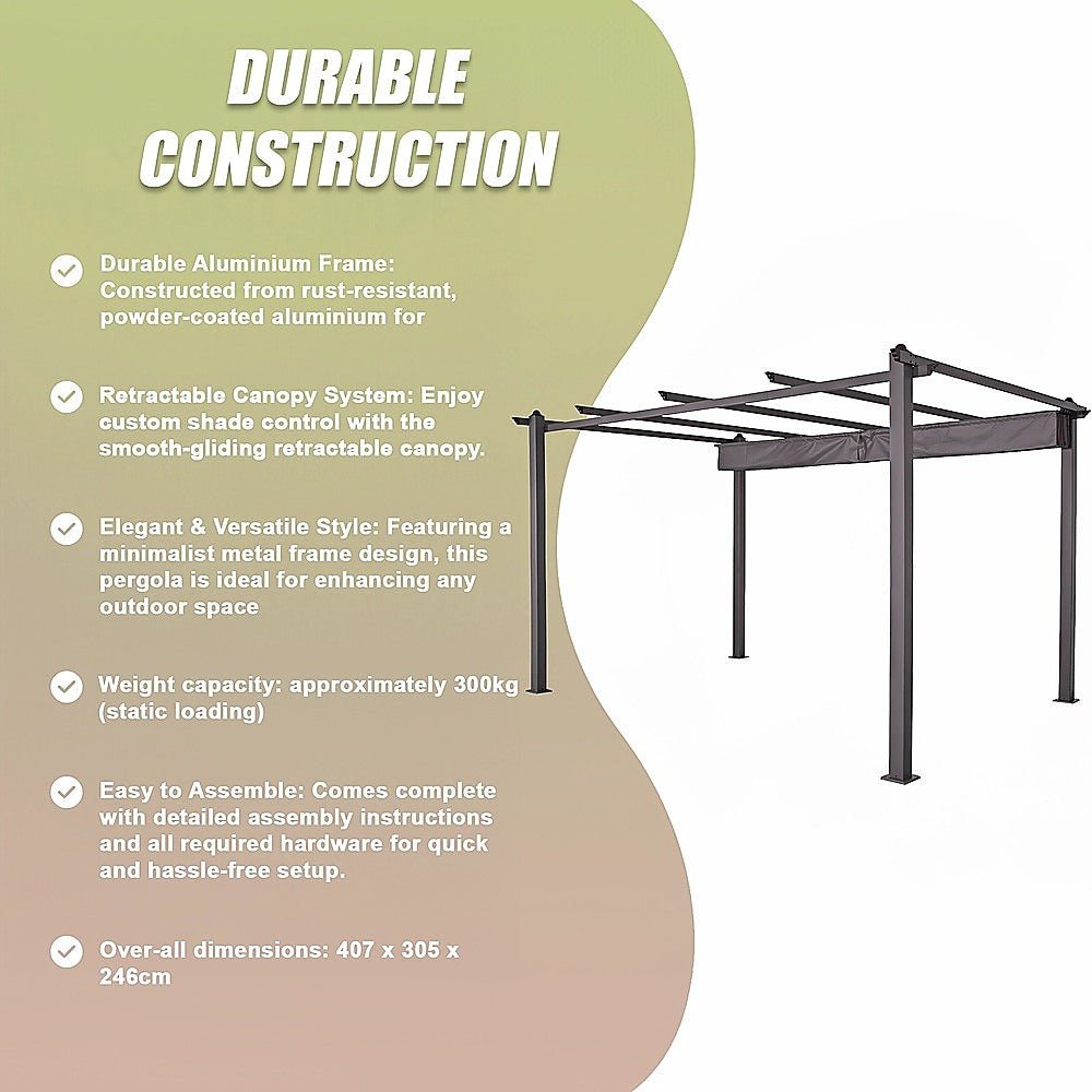 3x4M Aluminium Pergola Marquee with Retractable Roof – Garden Canopy