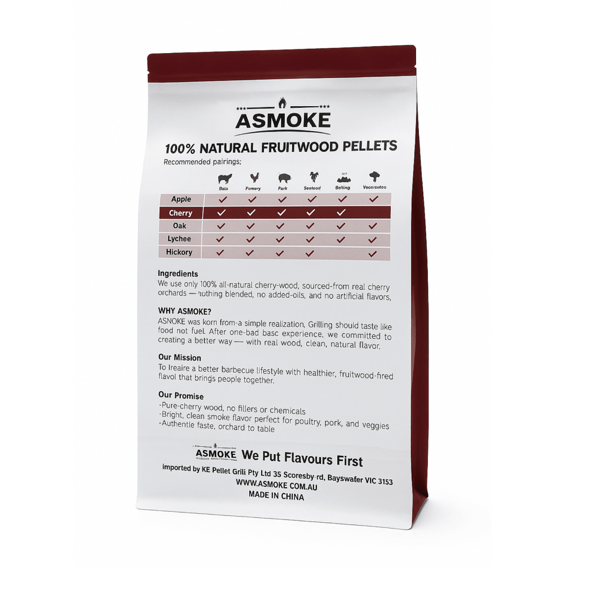 ASMOKE 100% Natural Cherry Wood BBQ Smoker Pellets (9kg / 20lbs)