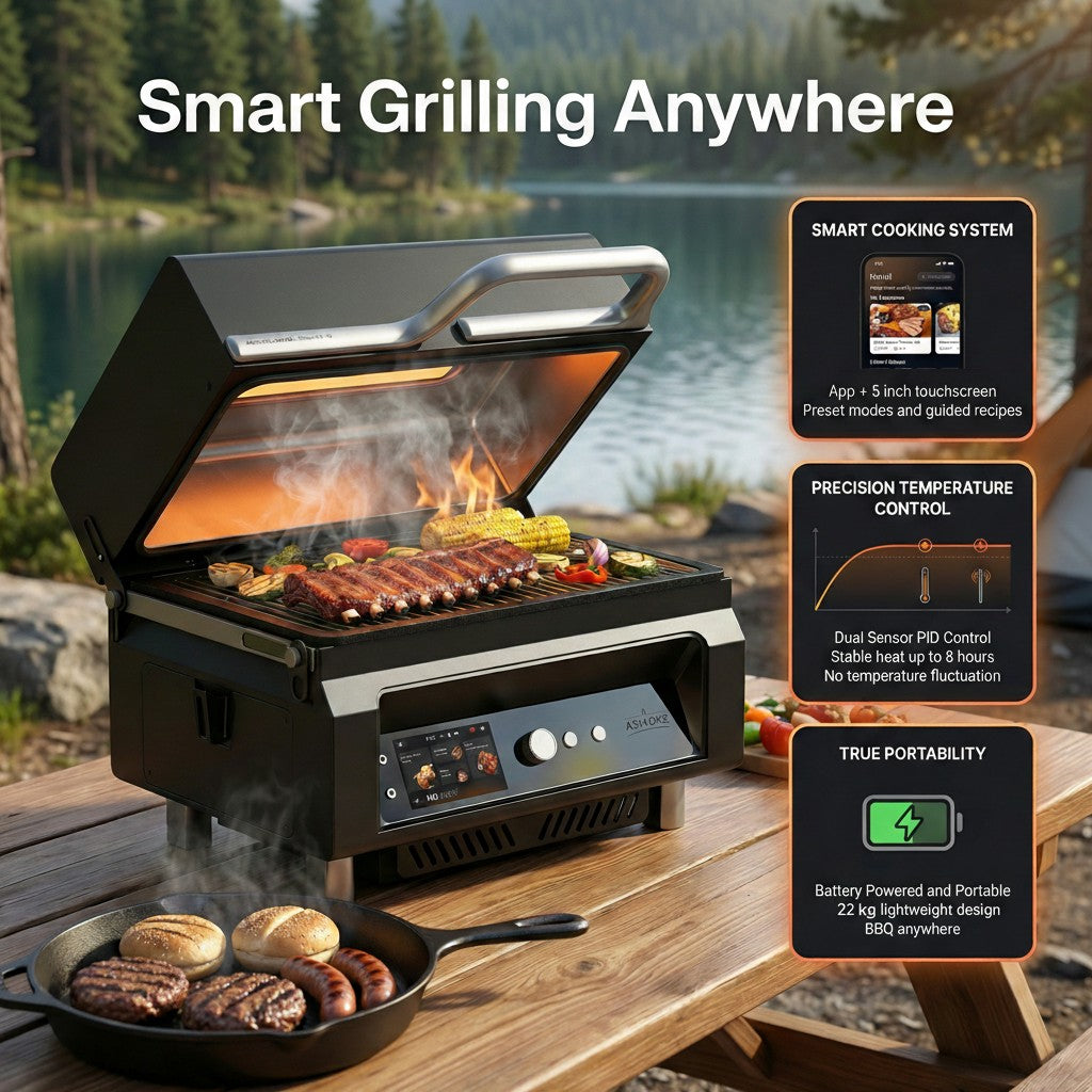 ASMOKE Essential Portable Wood Pellet Grill & Smart Smoker with 47L Premium Mini Fridge Bundle