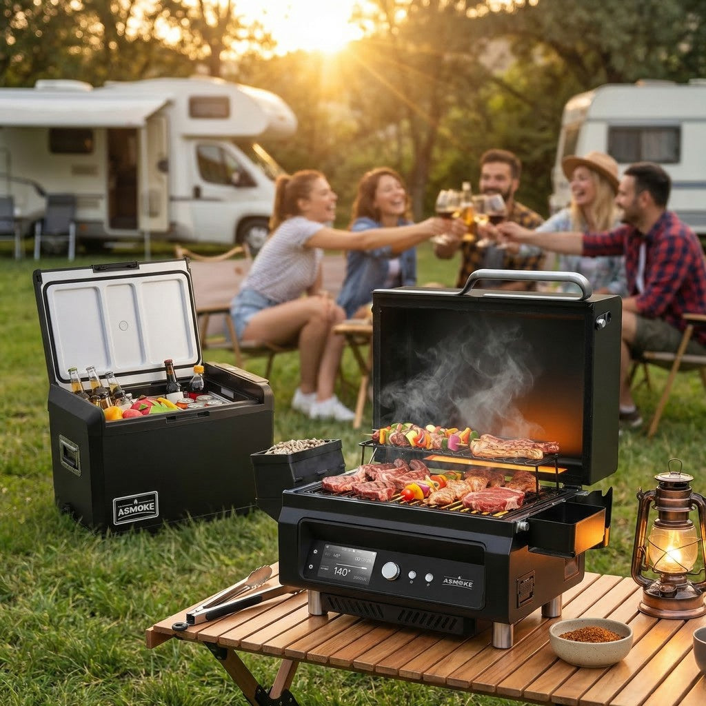 ASMOKE Essential Portable Wood Pellet Grill & Smart Smoker with 47L Premium Mini Fridge Bundle