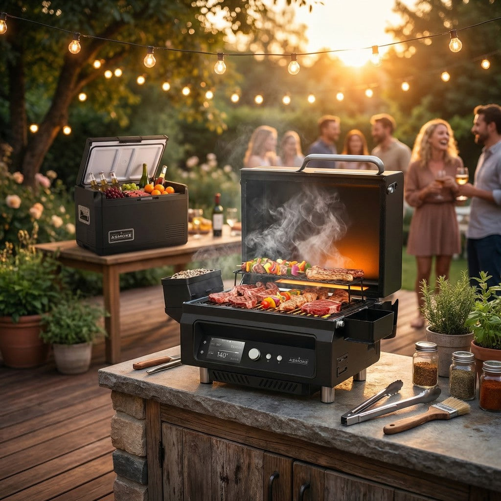 ASMOKE Essential Portable Wood Pellet Grill & Smart Smoker with 47L Premium Mini Fridge Bundle