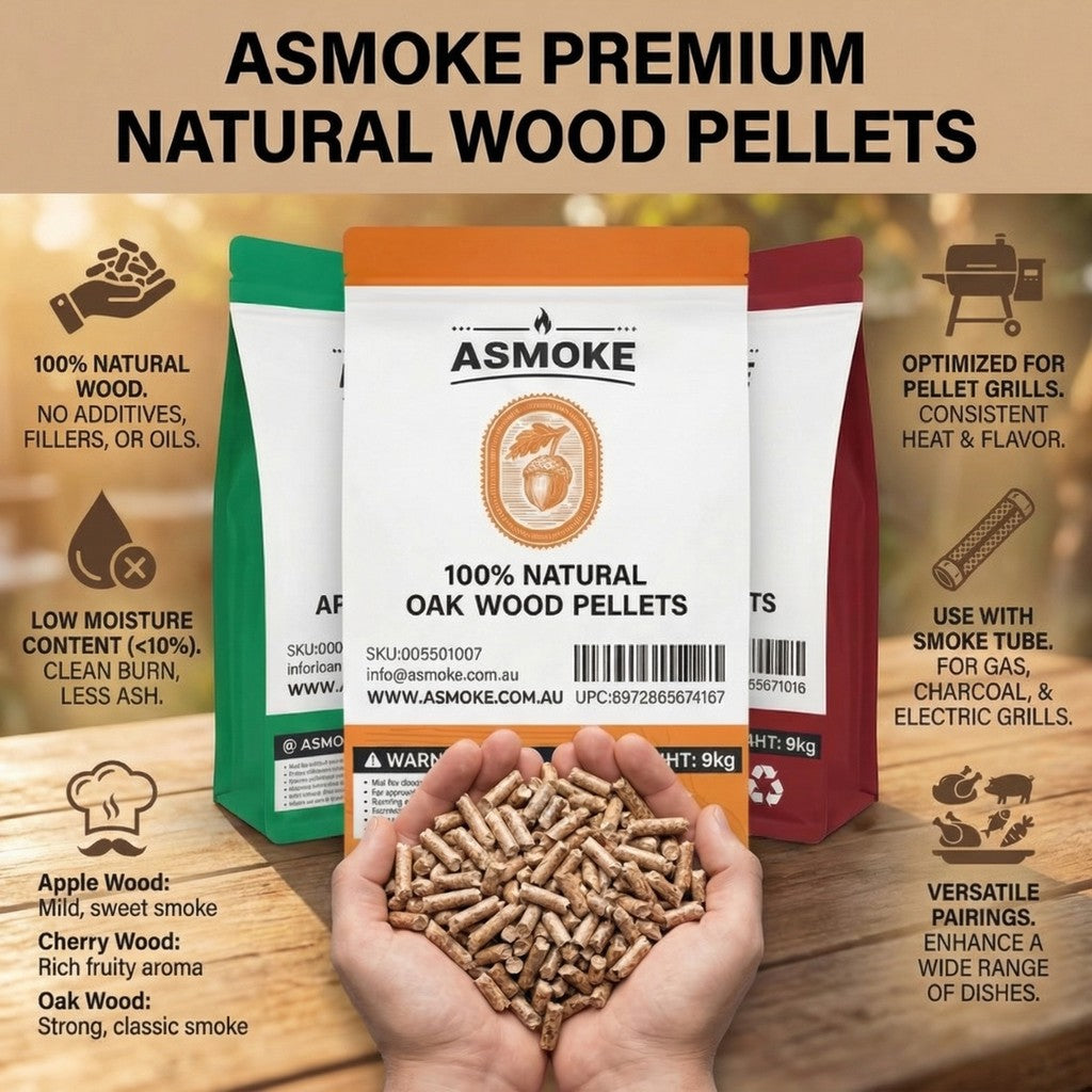 ASMOKE Essential Portable Smart Pellet Grill & Smoker + Assorted Flavors 20LBs (9kg) Premium Wood Pellets (Oak/Cherry/Apple)