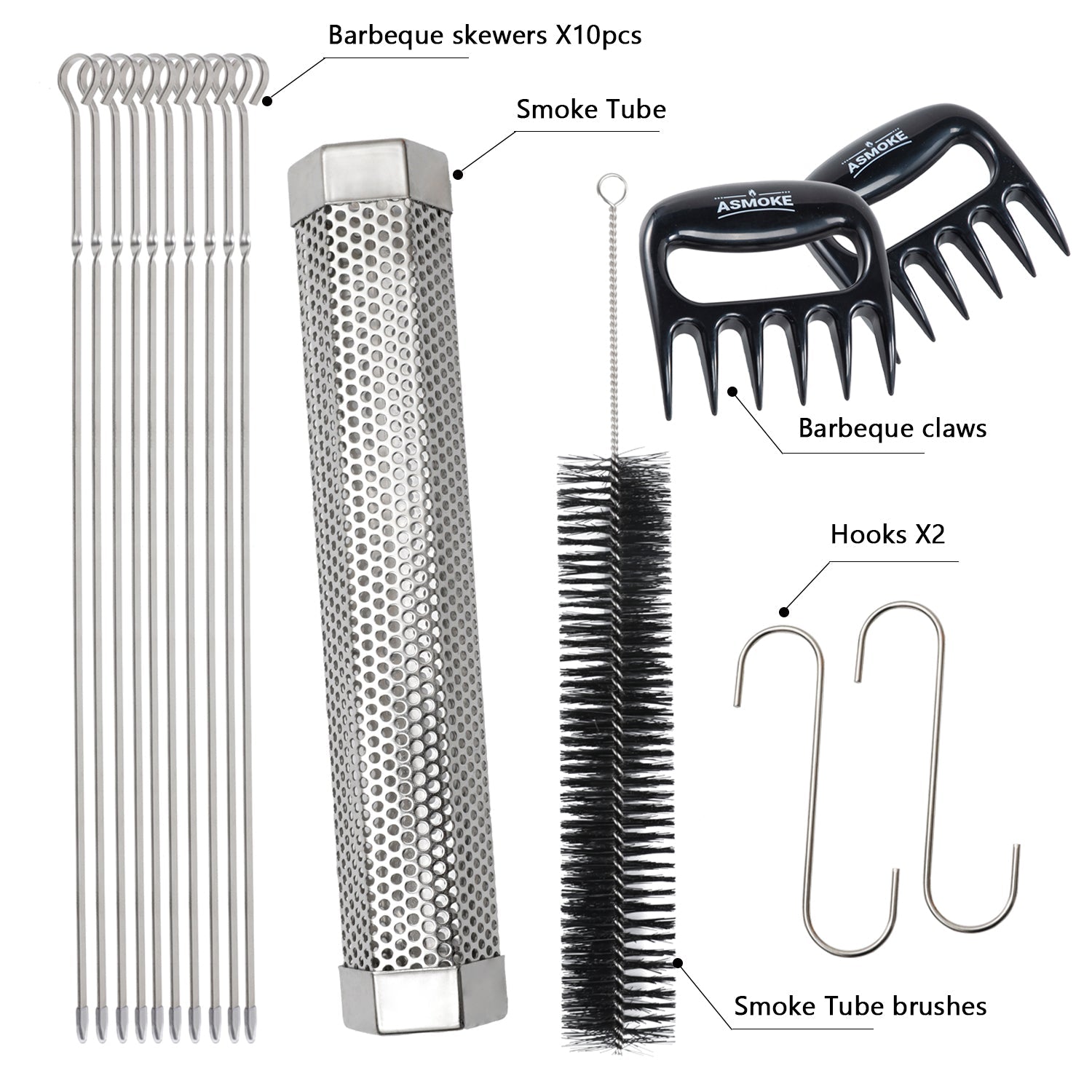 ASMOKE Essential Smart Portable Wood Pellet Grill & Pitmaster Accessory Bundle - Includes 10x Skewers, Heavy-Duty Meat Claws, Smoke Tube & 20lb Applewood Pellets