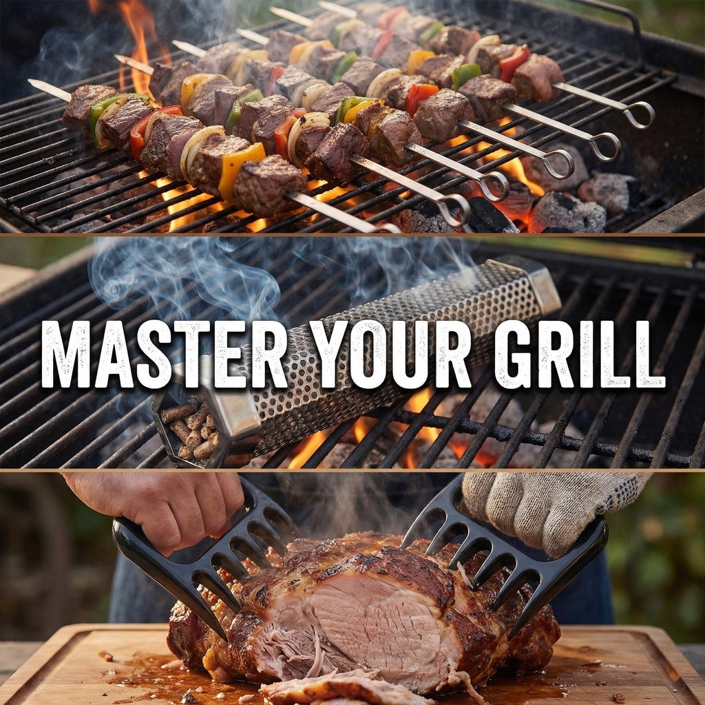 ASMOKE Essential Smart Portable Wood Pellet Grill & Pitmaster Accessory Bundle - Includes 10x Skewers, Heavy-Duty Meat Claws, Smoke Tube & 20lb Applewood Pellets