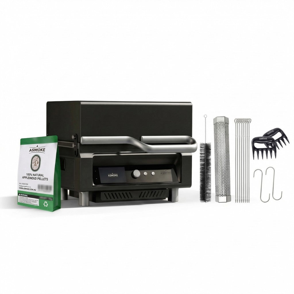 ASMOKE Essential Smart Portable Wood Pellet Grill & 3pc BBQ Tool Set & 5lb Applewood Pellets