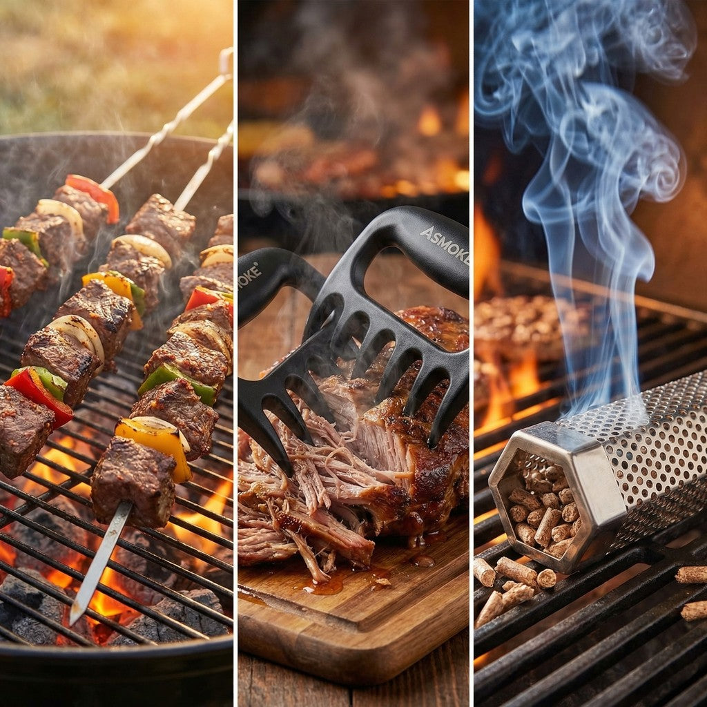 ASMOKE Essential Smart Portable Wood Pellet Grill & 3pc BBQ Tool Set & 5lb Applewood Pellets