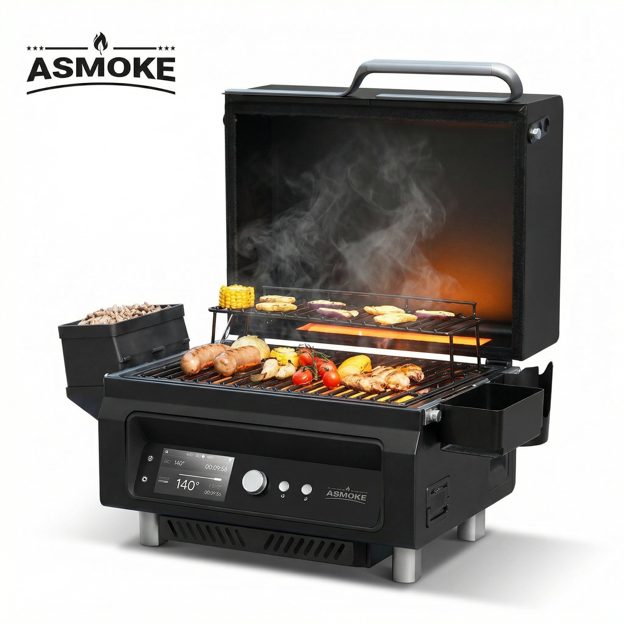 ASMOKE Essential Portable Wireless Pellet Smoker - Battery Powered 8-in-1 Mini BBQ Grill with Smart Temp Control & Meat Probe for Camping & RV