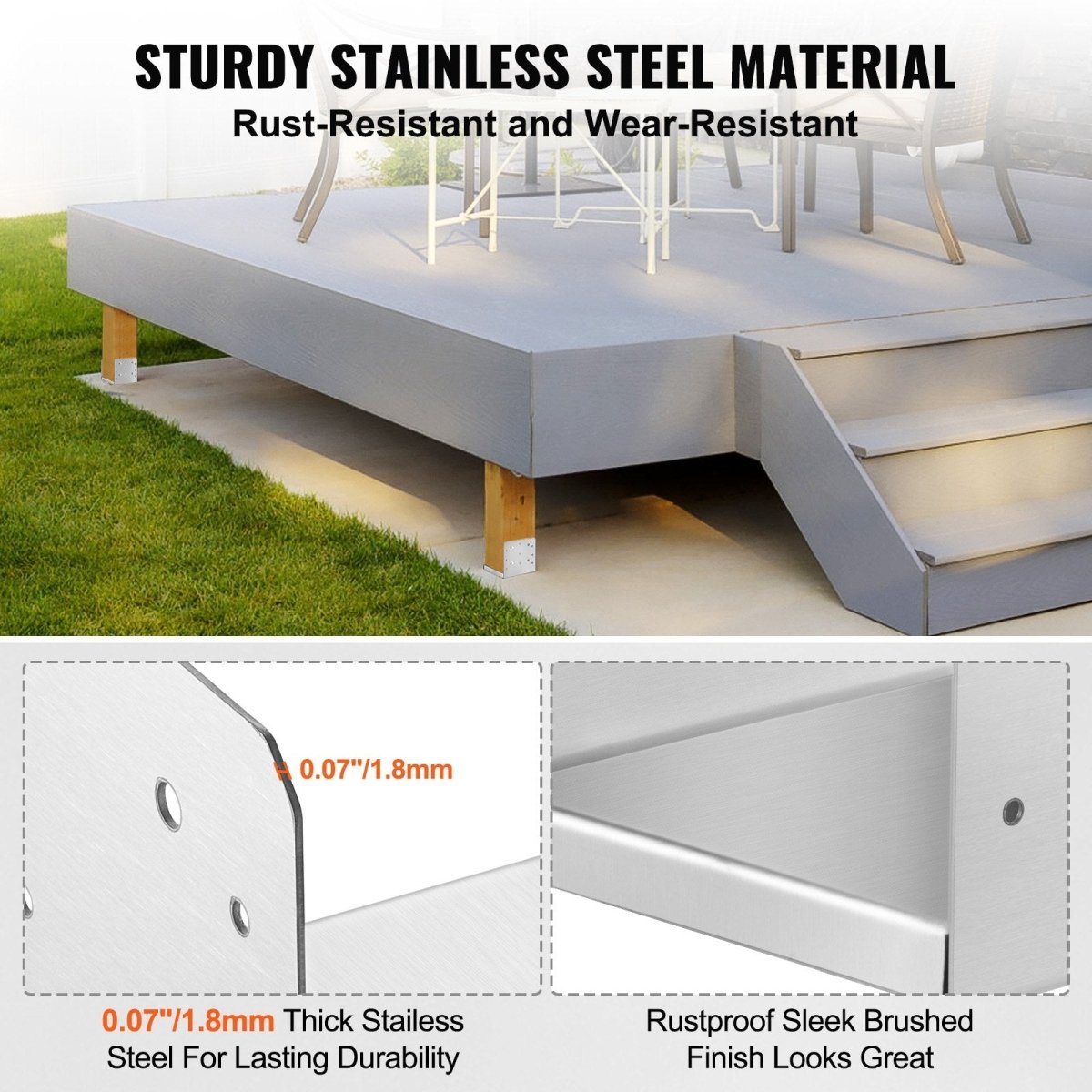 203.2x203.2mm Post Base, 1Pcs Stainless Steel Adjustable Post Anchor Bracket(Internal 198 x 185), Adjustable Post Base for Pavilion Deck Porch Handrail Railing Support Decorative Anchor Plate
