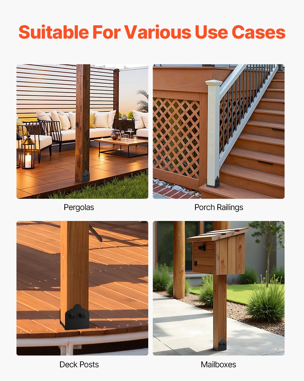 6x6 Post Base 2 Pcs, Inner Size 5.9x5.55 inch / 150x141 mm Post Brackets, Heavy Duty Carbon Steel Decking Posts, Wood Posts Brackets for Pavilion Deck Railing Support Deck Base Plate, Black