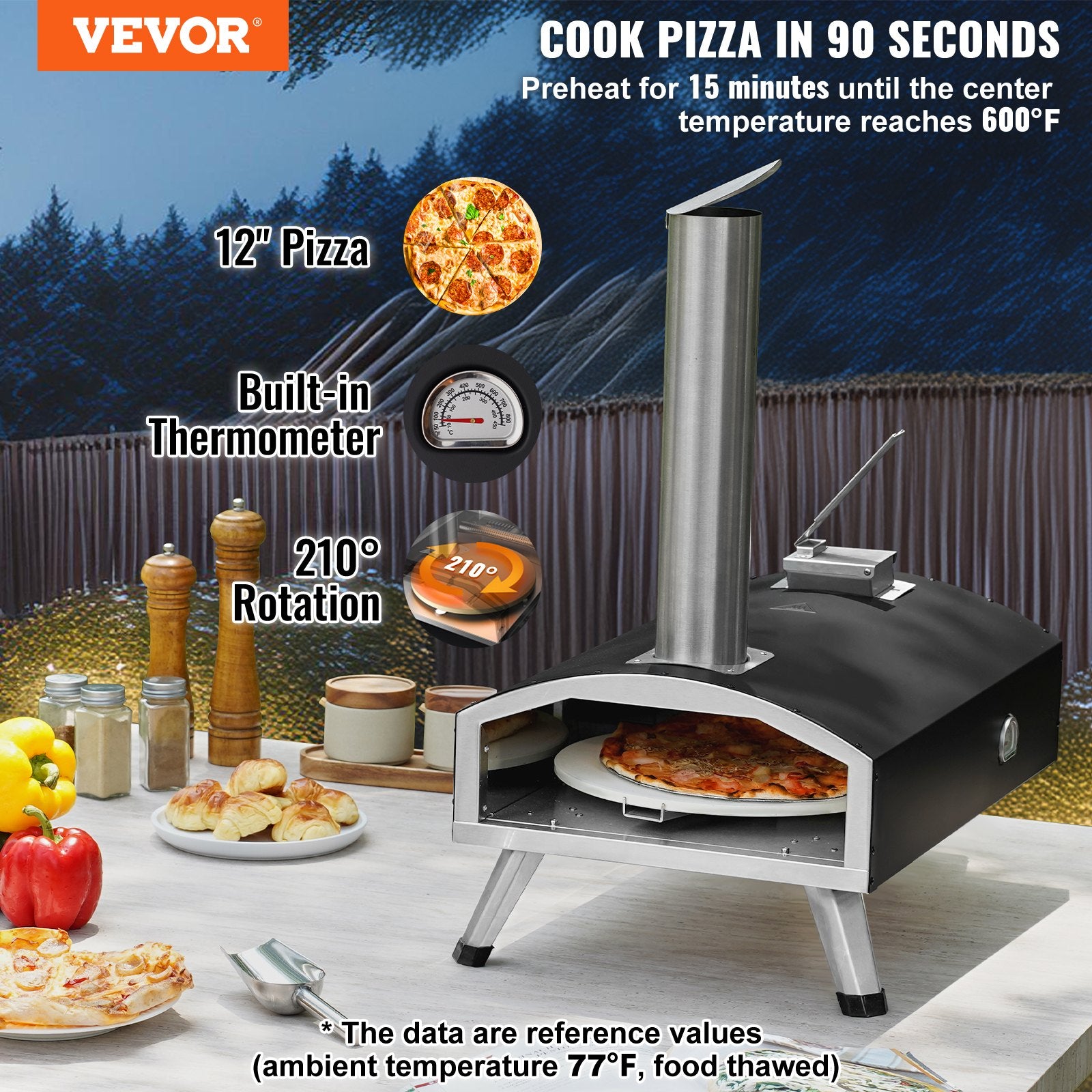 VEVOR 12" Wood & Charcoal Fired Pizza Oven – Portable Outdoor Pizza Oven with Pizza Stone