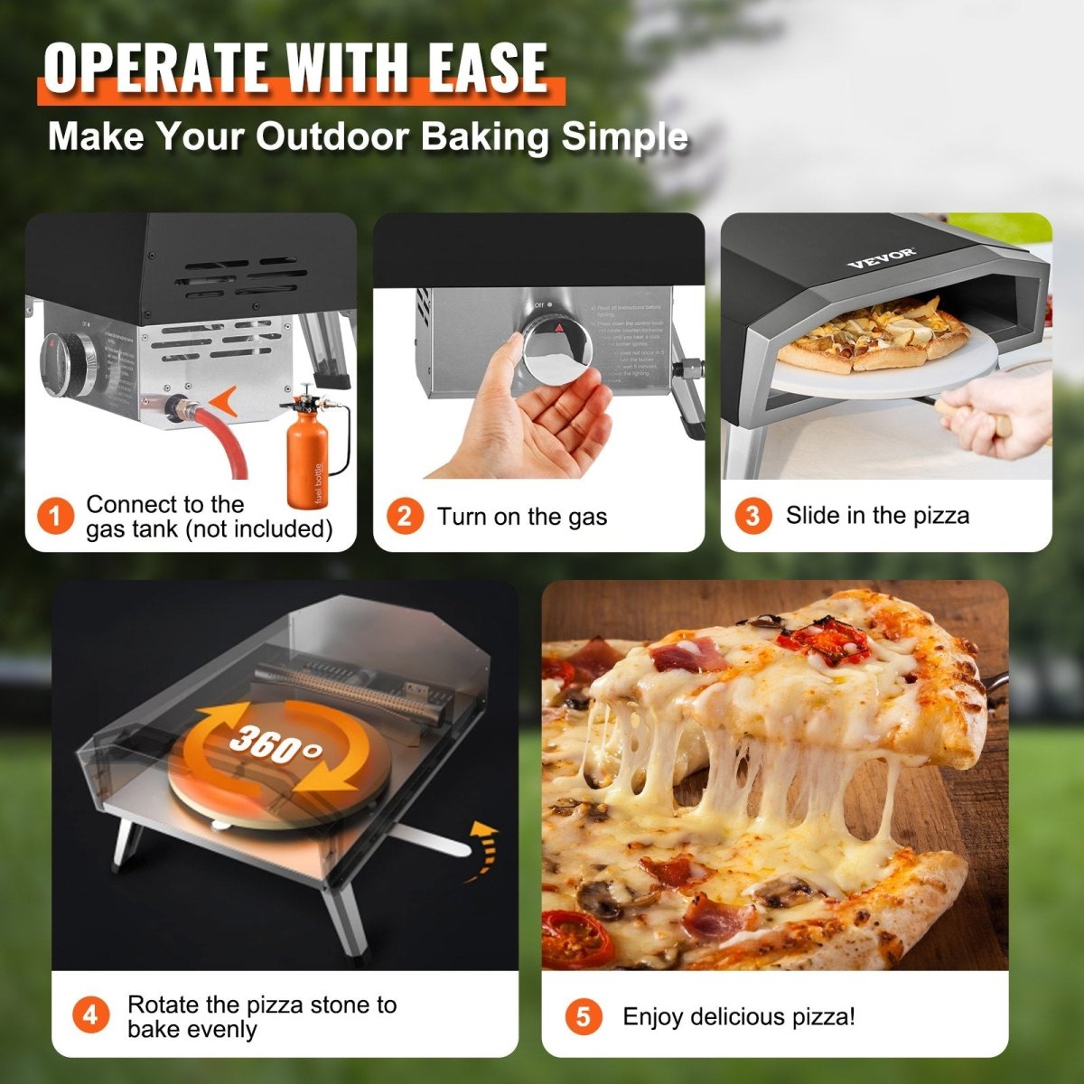 VEVOR 16" Gas Pizza Oven with Rotating Pizza Stone – Portable Stainless Steel Outdoor Pizza Oven