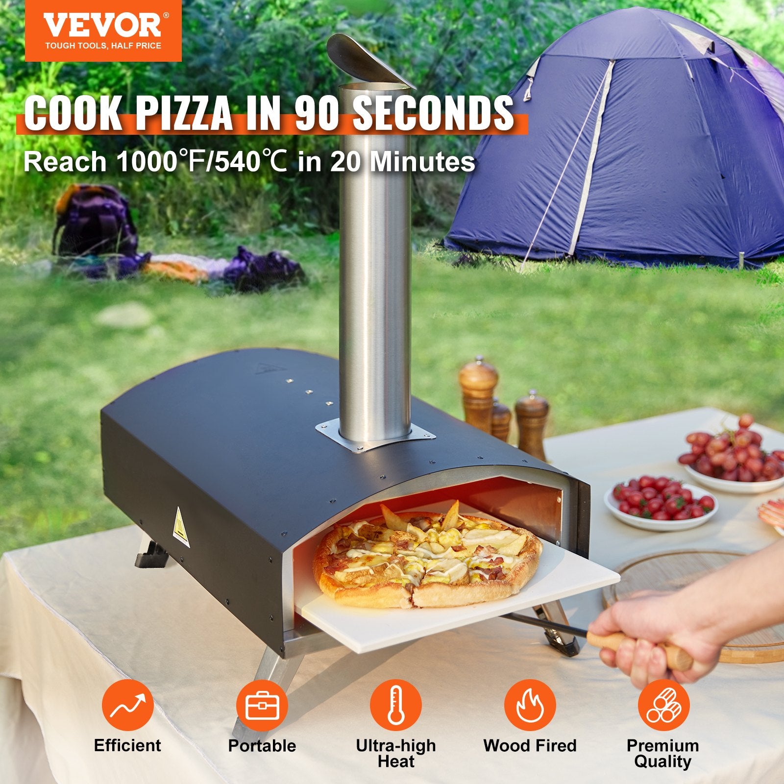 VEVOR 12" Wood Fired Pizza Oven – Portable Pellet Pizza Oven with Pizza Stone & Carry Bag