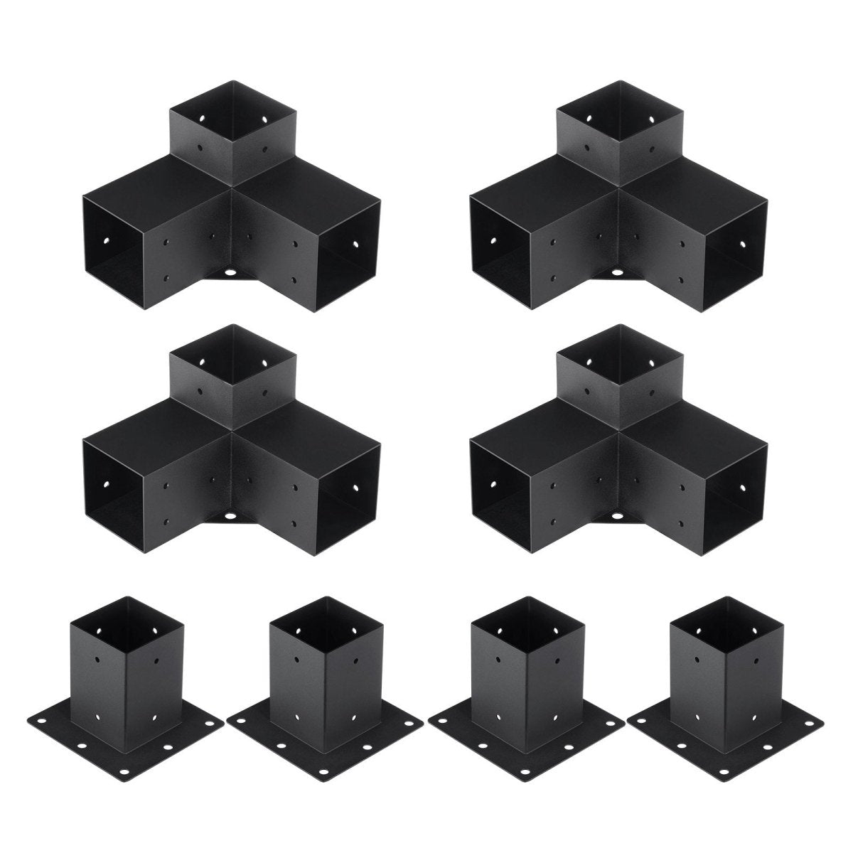 Pergola Bracket Kit 4''x4''(inner 3.6''x3.6''), 8pcs (4pcs 3-Way,4pcs Base) Heavy Duty Corner Bracket Woodworks DIY Post Base Kit, Easy Installation Wooden Beams for Gazebos, Patio Pergolas, Log Cabin Outdoor
