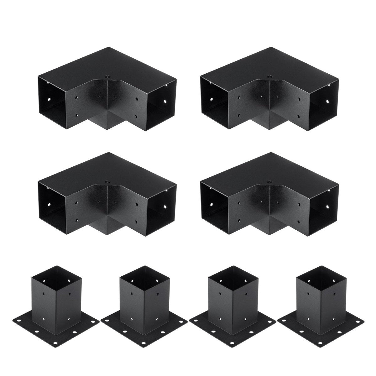 Pergola Bracket Kit 4''x4''(inner 3.6''x3.6''), 8pcs (4pcs 3-Way,4pcs Base) Heavy Duty Corner Bracket Woodworks DIY Post Base Kit, Easy Installation Wooden Beams for Gazebos, Patio Pergolas, Log Cabin Outdoor
