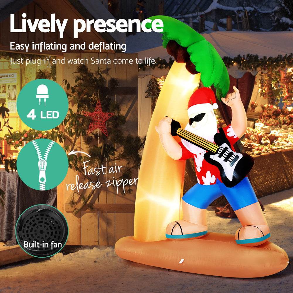 Jingle Jollys Christmas Inflatable Santa Guitar 2.1M Led Illuminated Decorations | Outdoorium