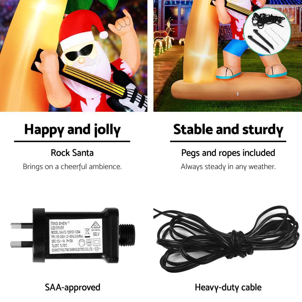 Jingle Jollys Christmas Inflatable Santa Guitar 2.1M Led Illuminated Decorations | Outdoorium