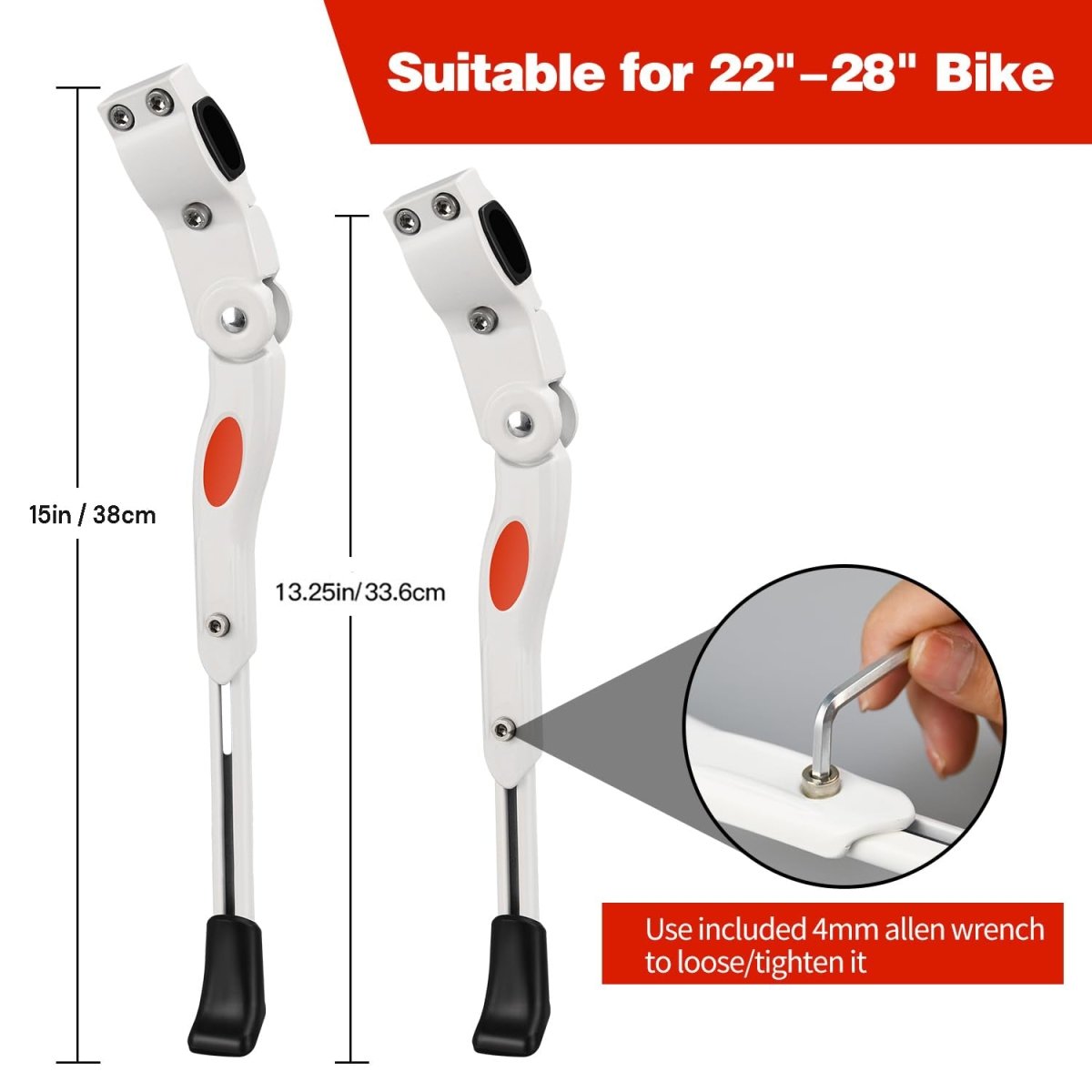 Adjustable Bike Kickstand Kickstand Rear Bicycle Stand for Bike 22&quot; - 28&quot; White - Outdoorium