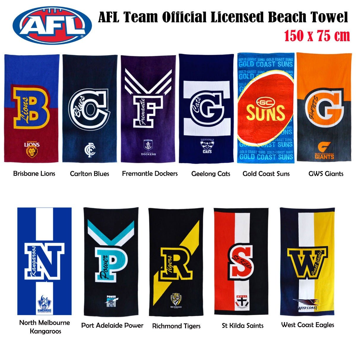 AFL Licensed Cotton Beach Towel Gold Coast Suns - Outdoorium