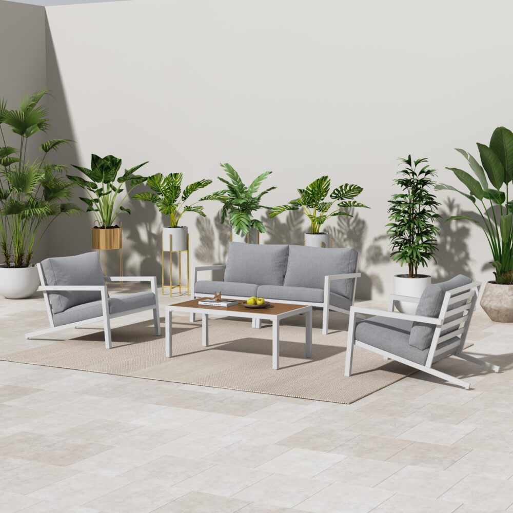 Aidan Garden Furniture Set in White — 5 pieces - Outdoorium