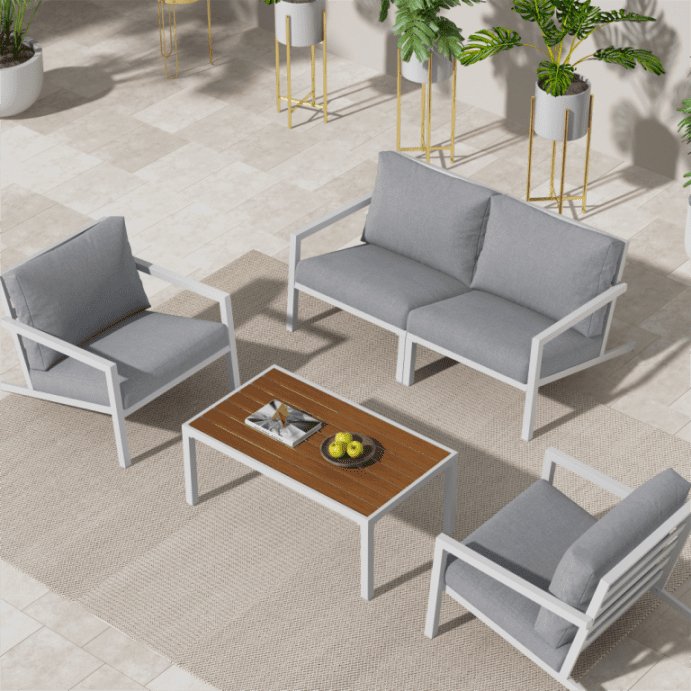 Aidan Garden Furniture Set in White — 5 pieces - Outdoorium