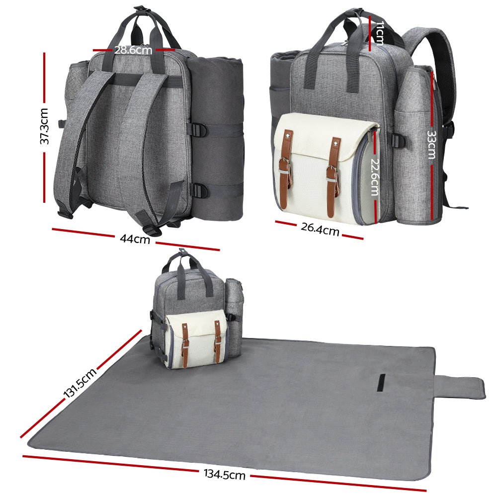 Alfresco 4 Person Picnic Basket Set Backpack Bag Insulated Grey - Outdoorium