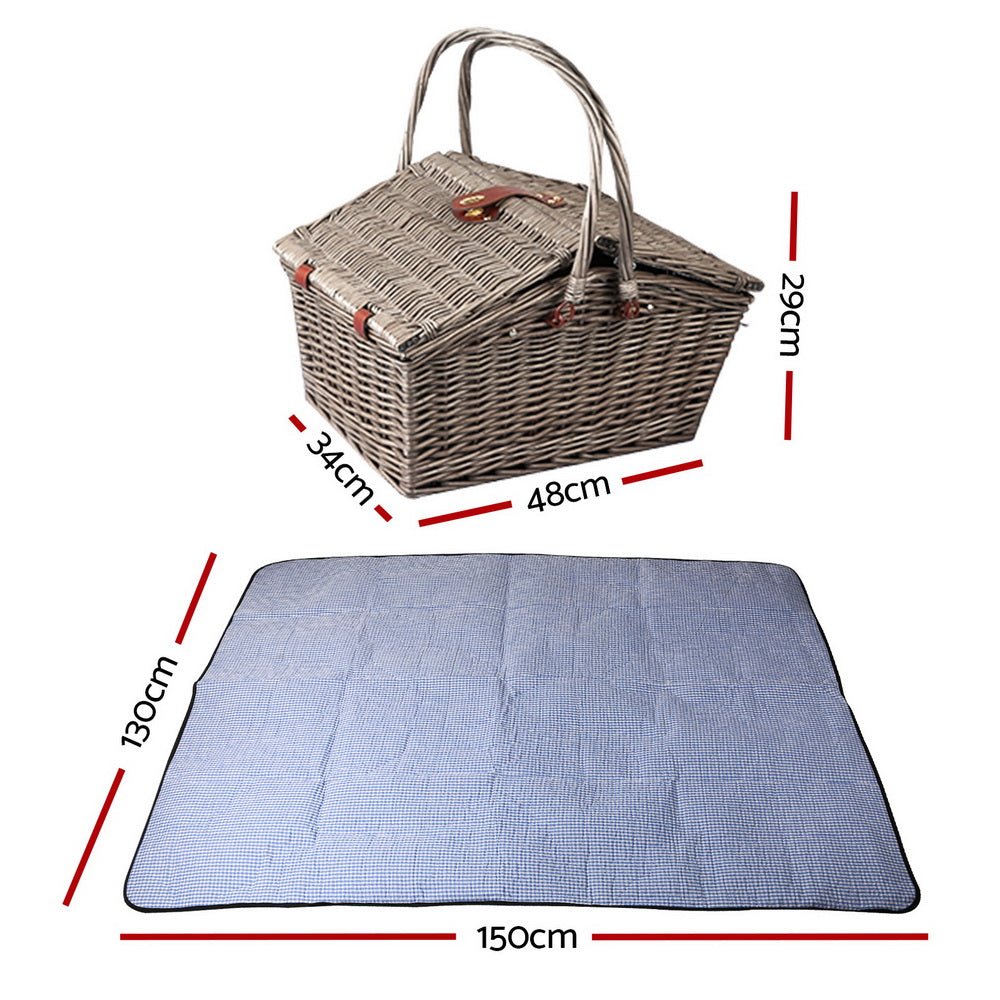 Alfresco 4 Person Picnic Basket Set Baskets Insulated Blanket Bag - Outdoorium