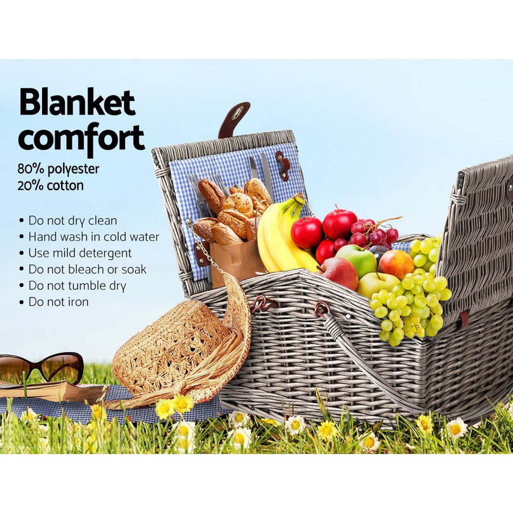 Alfresco 4 Person Picnic Basket Set Baskets Insulated Blanket Bag - Outdoorium