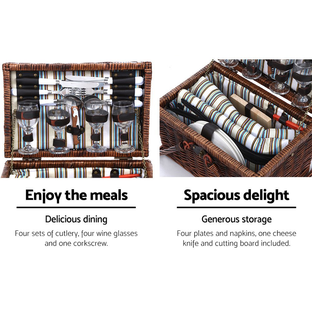 Alfresco 4 Person Picnic Basket Set Folding Insulated bag | Outdoorium