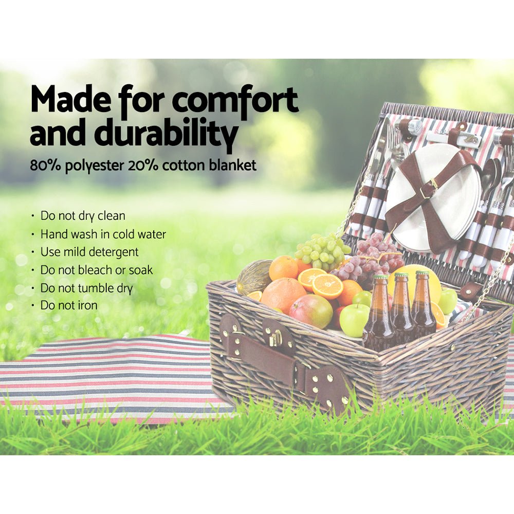 Alfresco 4 Person Picnic Basket Set Insulated Blanket Bag - Outdoorium