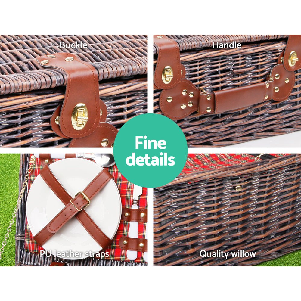 Alfresco 4 Person Picnic Basket Set Insulated Blanket Bag Red - Outdoorium