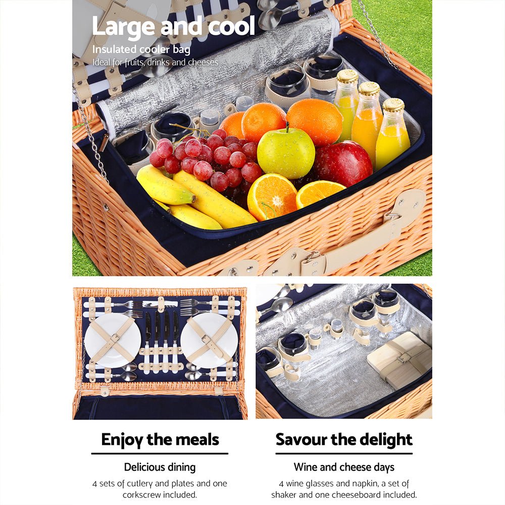 Alfresco 4 Person Picnic Basket Set Insulated Blanket - Outdoorium