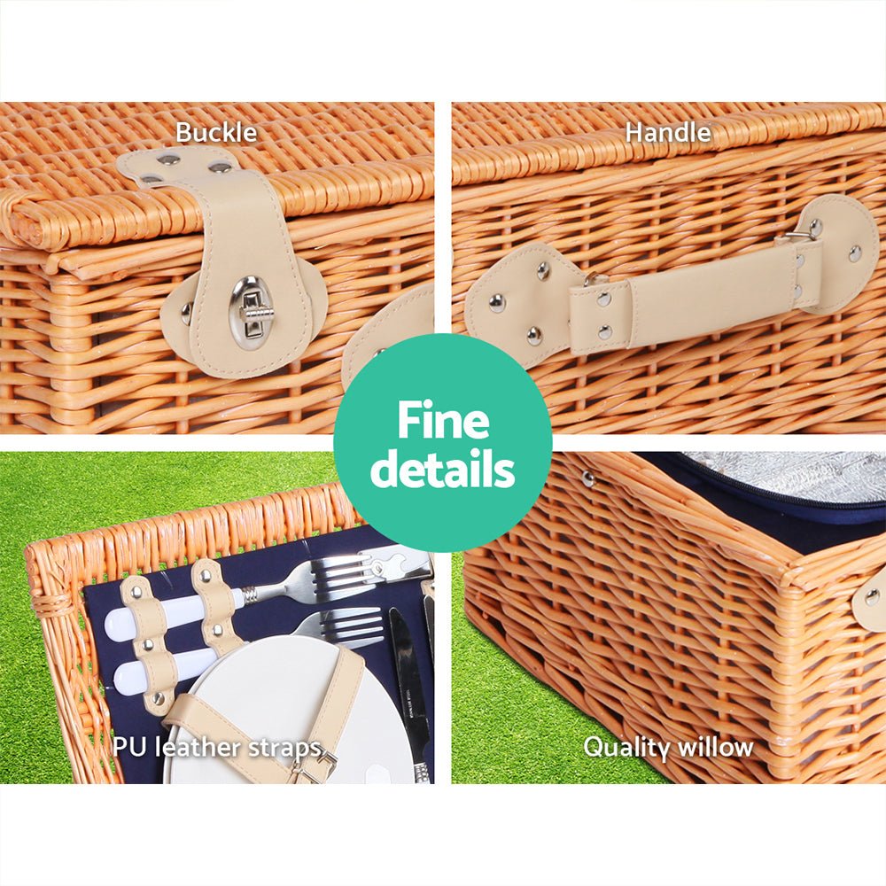 Alfresco 4 Person Picnic Basket Set Insulated Blanket - Outdoorium