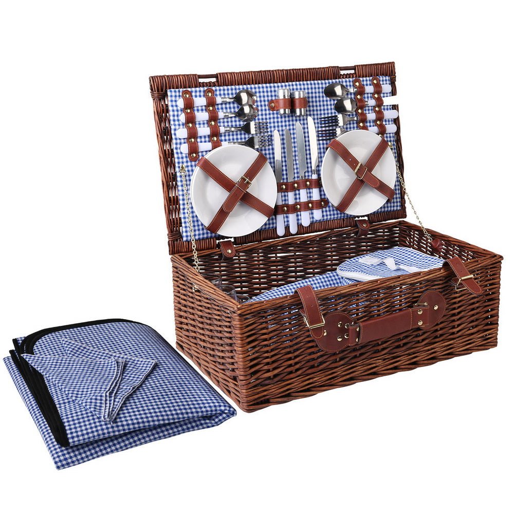 Alfresco 4 Person Picnic Basket Set Insulated Blanket Storage Bag - Outdoorium