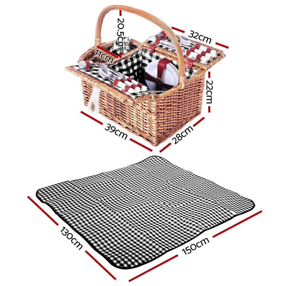 Alfresco 4 Person Picnic Basket Set Insulated Outdoor Blanket Bag - Outdoorium