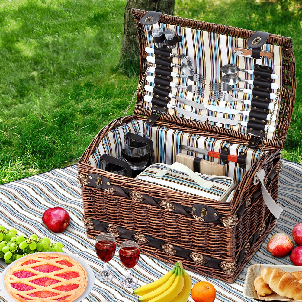 Alfresco 4 Person Picnic Basket Set Insulated Storage Blanket | Outdoorium