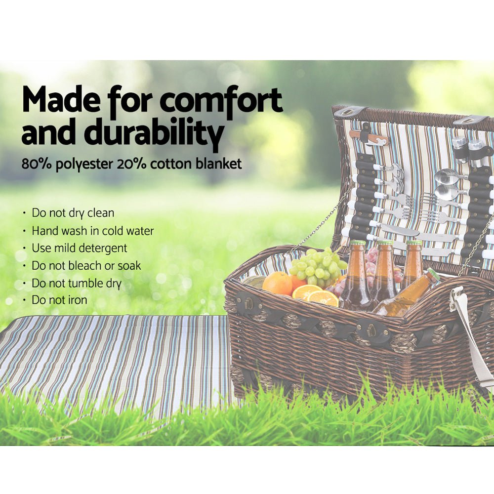 Alfresco 4 Person Picnic Basket Set Insulated Storage Blanket - Outdoorium