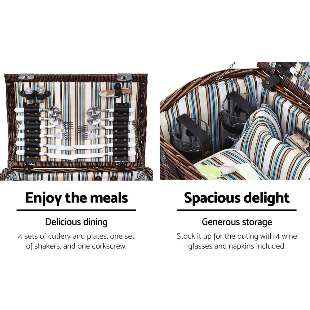 Alfresco 4 Person Picnic Basket Set Insulated Storage Blanket | Outdoorium