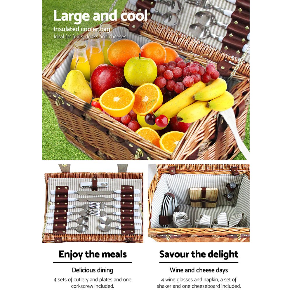 Alfresco 4 Person Picnic Basket Set Storage Blanket - Outdoorium