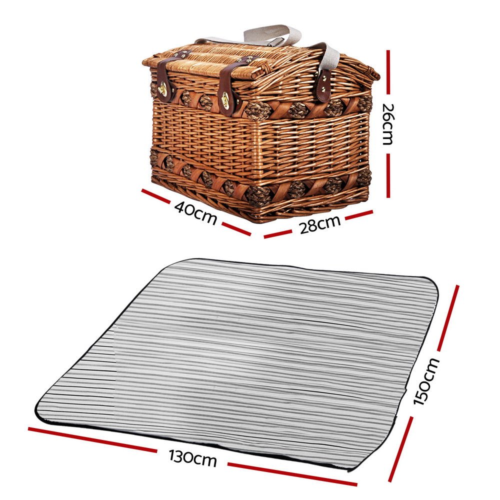 Alfresco 4 Person Picnic Basket Set Storage Blanket - Outdoorium