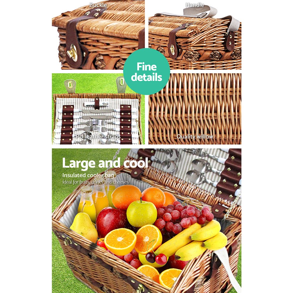 Alfresco 4 Person Picnic Basket Set Storage Blanket - Outdoorium