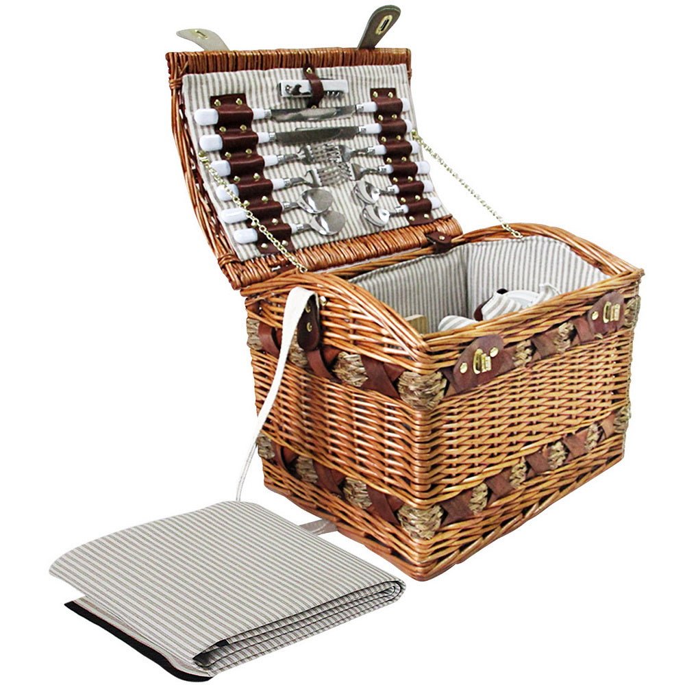 Alfresco 4 Person Picnic Basket Set Storage Blanket - Outdoorium