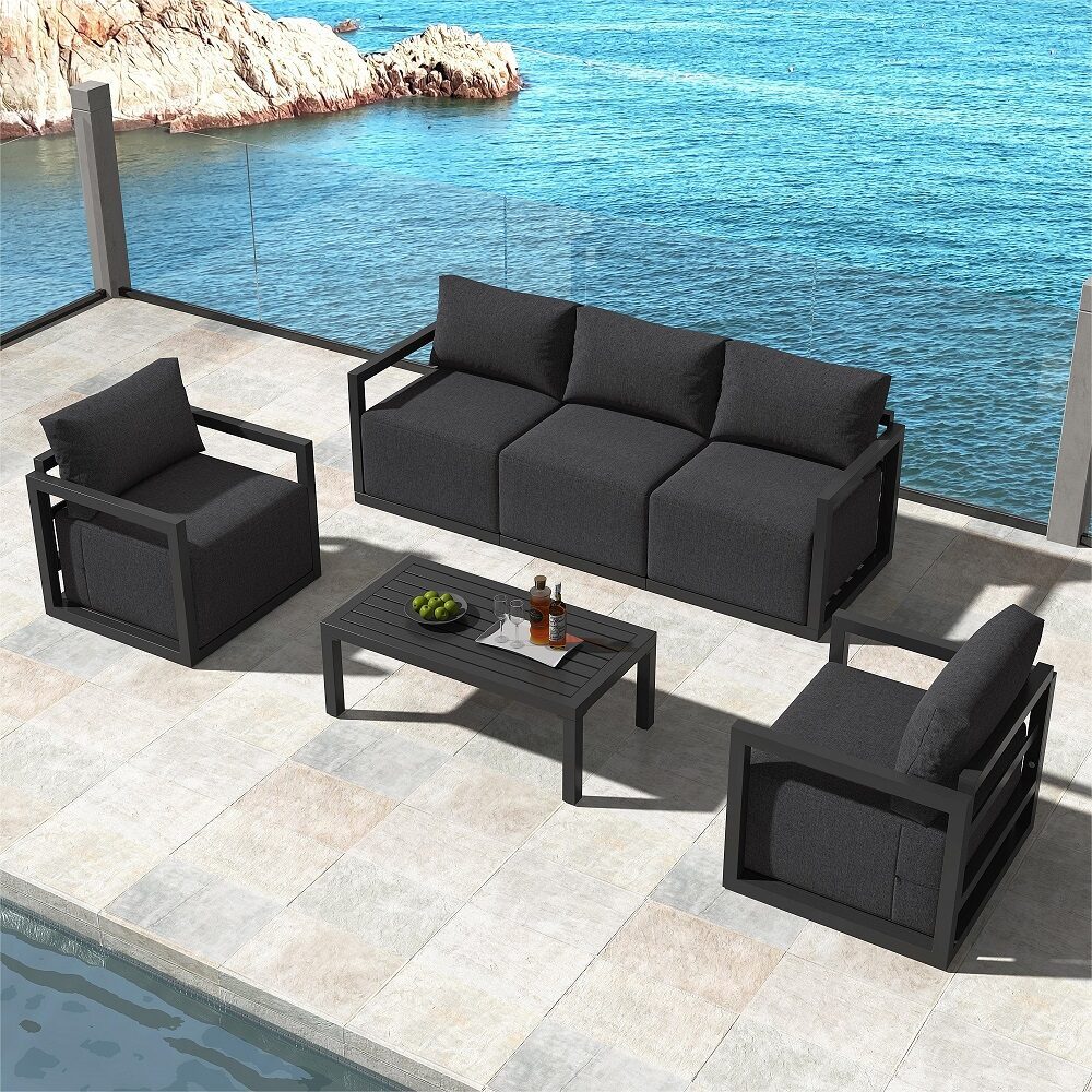 Alfresco 5 - Seater Deep - Seated Patio Set – Charcoal Grey - Outdoorium