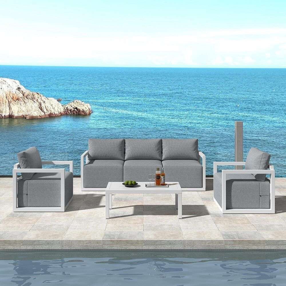 Alfresco 5-Seater Deep-Seated Patio Set – White | Furniture > Outdoor