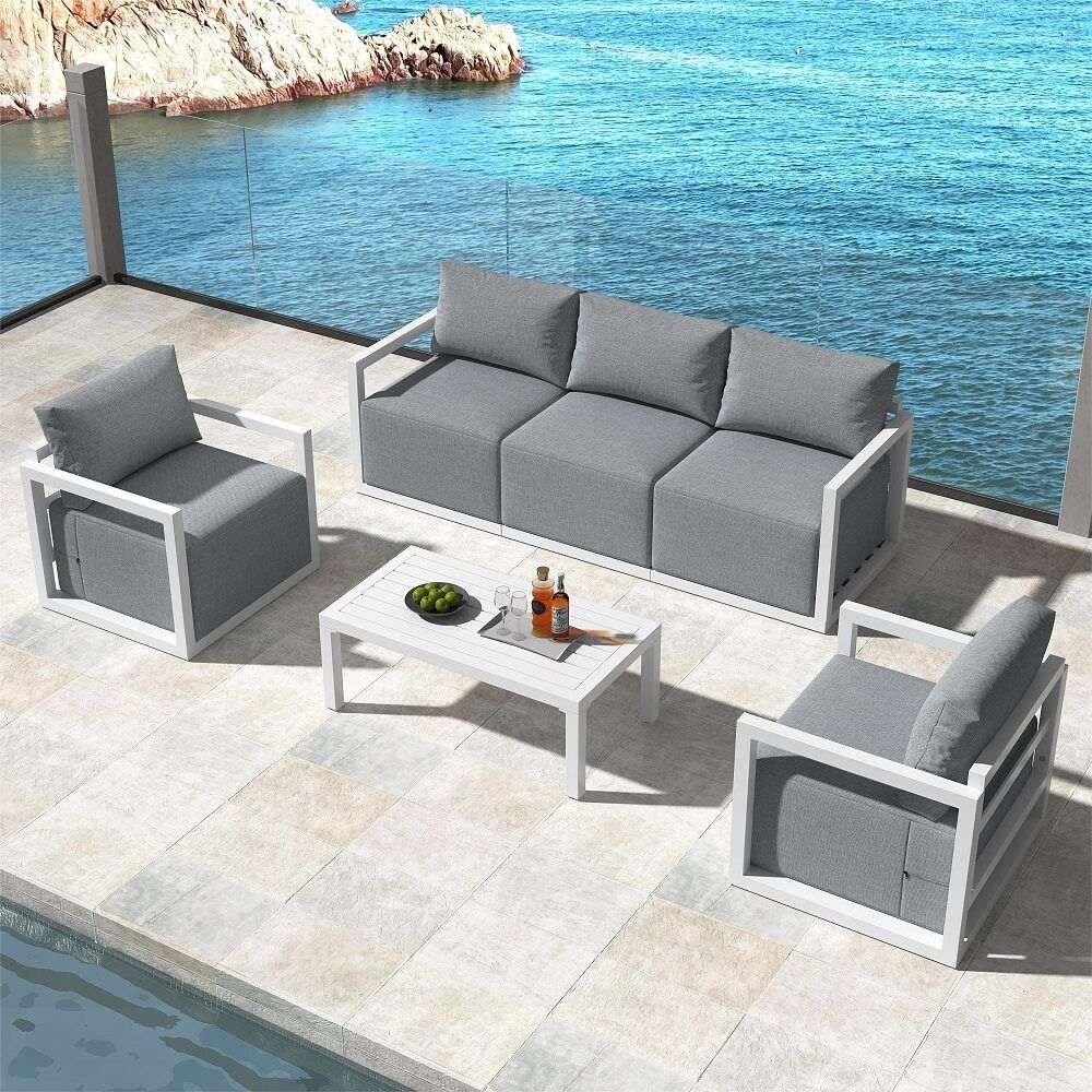 Alfresco 5-Seater Deep-Seated Patio Set – White | Furniture > Outdoor