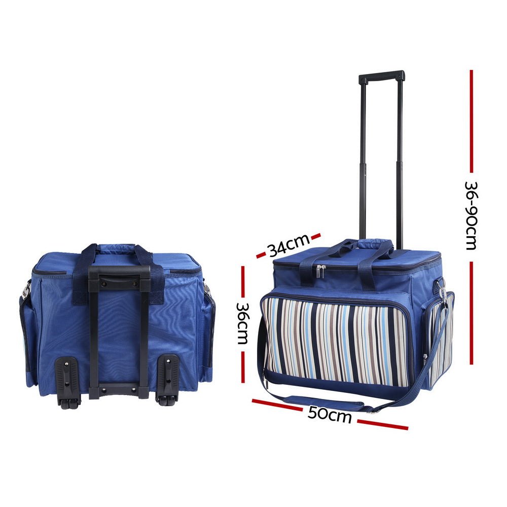 Alfresco 6 Person Picnic Basket Set Bag Wheels Insulated Trolley - Outdoorium