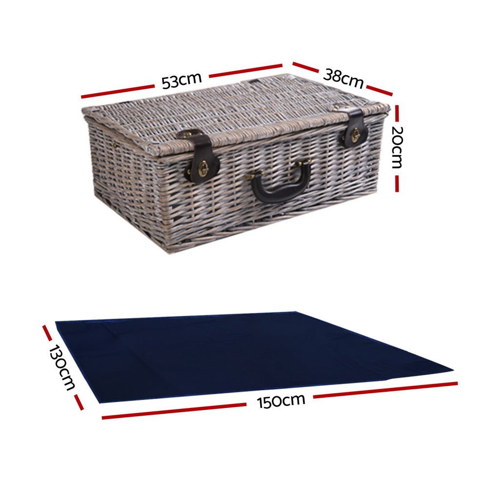 Alfresco 6 Person Picnic Basket Set Cooler Bag Insulated Blanket Plates Navy - Outdoorium